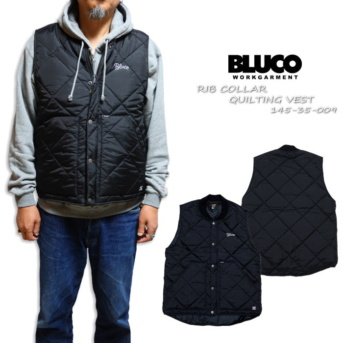 BLUCO WORK GARMENT Ribbed Collar Vest, Primaloft Quilted, Filled, 145-35-009, Black