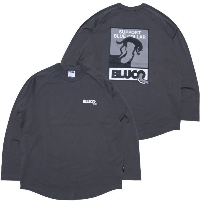 BLUCO ブルコ ラグラン長袖Tシャツ WOLF ウルフ プリント メンズ 151-12-008 BLUCO WORK GARMENT