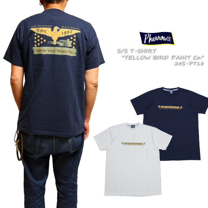 Pherrow's フェローズ Tシャツ YELLOW BIRD PAINT Co. 半袖 24S-PT18