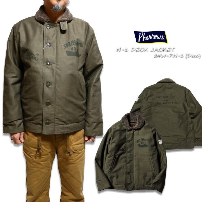 Pherrow's N-1 Deck Jacket Made in Japan Decoration 24W-PN-1 Deco Olive