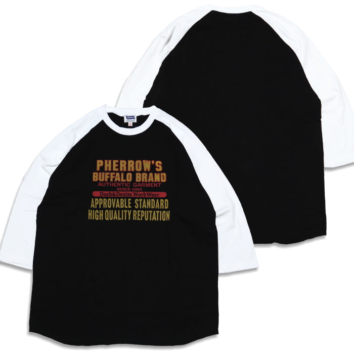 Pherrow's フェローズ 七分袖Tシャツ ラグランスリーブ 25S-PRBT1 ホワイト ブラック