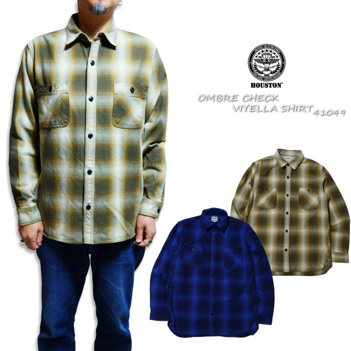 HOUSTON Houston Ombre Check Viella Shirt 41049 Work Shirt Long Sleeve Men's