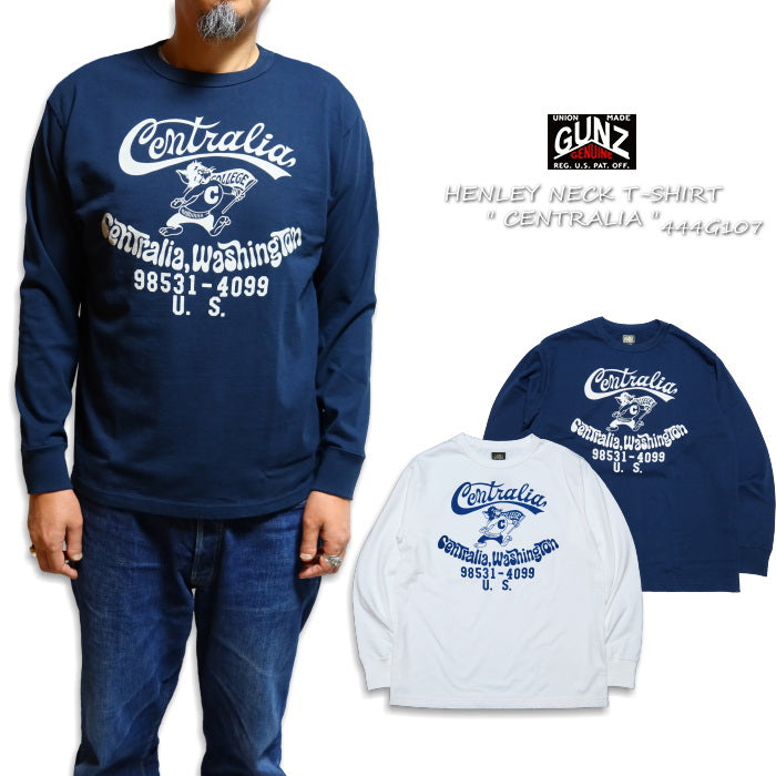 GUNZ Long Sleeve T-Shirt CENTRALIA Made in Japan College Print Tee Men's American Casual 444G107