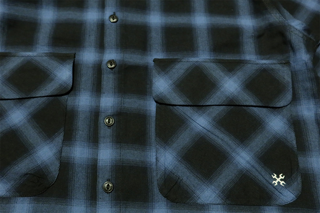 BLUCO ブルコ ビッグポケットワークシャツ オンブレチェック ネイビー 半袖 143-21-004