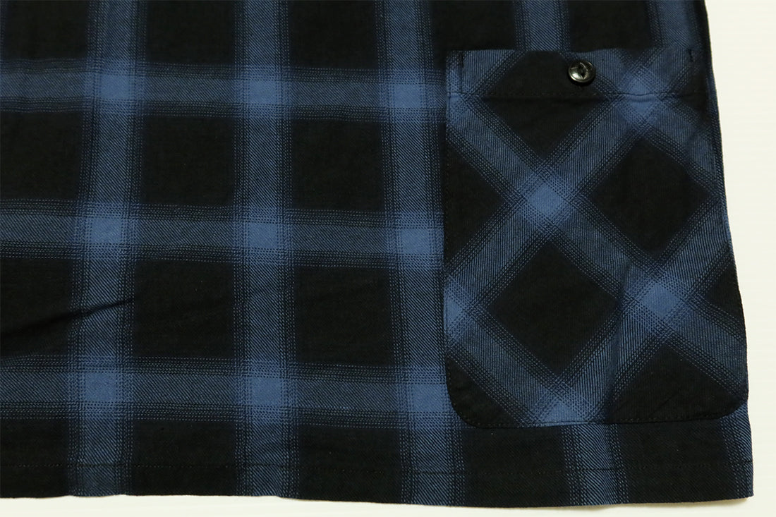 BLUCO ブルコ ビッグポケットワークシャツ オンブレチェック ネイビー 半袖 143-21-004