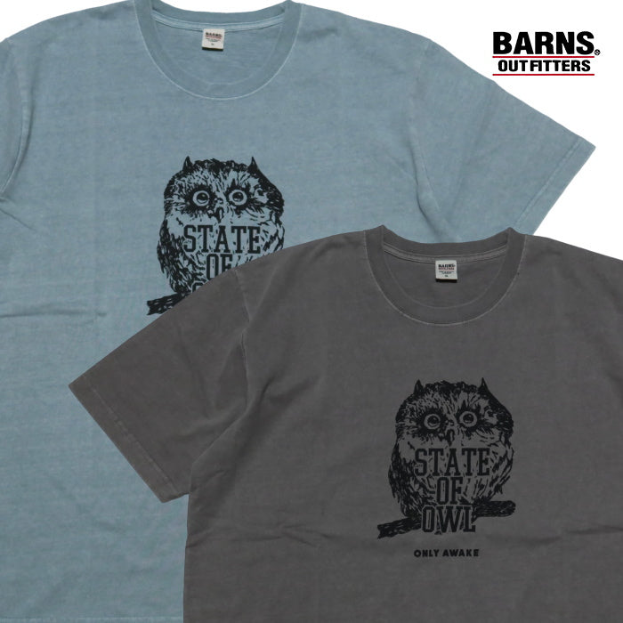 BARNS バーンズ Tシャツ"STATE OF OWL" フクロウ ピグメントダイ メンズ 半袖 BR-24305