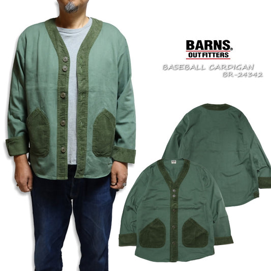 BARNS OUTFITTERS バーンズアウトフィッターズ ベースボールカーディガン ノーカラージャケット BR-24342 オリーブ