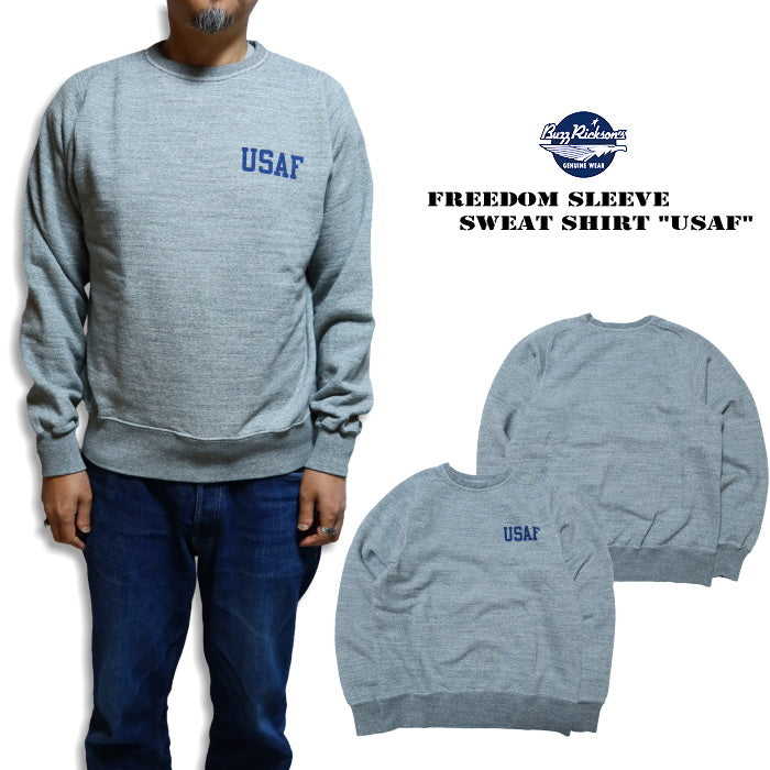 BuzzRickson's Freedom Sleeve USAF Military Sweatshirt BR69455 Heather Gray Made in Japan