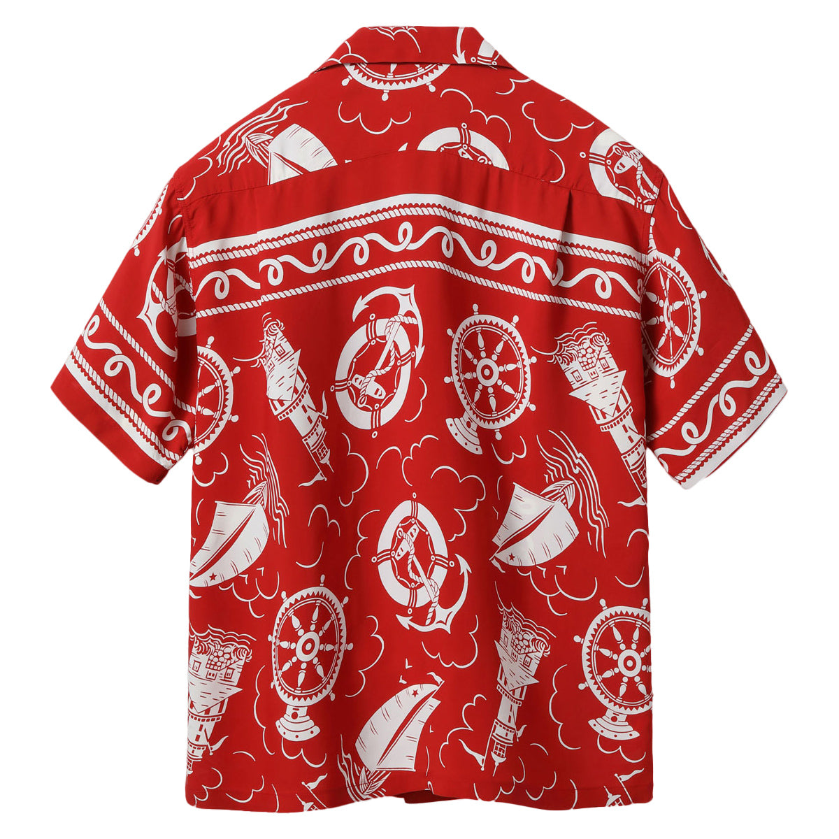 SUN SURF Hawaiian Shirt Aloha Shirt Rayon ALL ABOARD Short Sleeve SS39230 Red Made in Japan